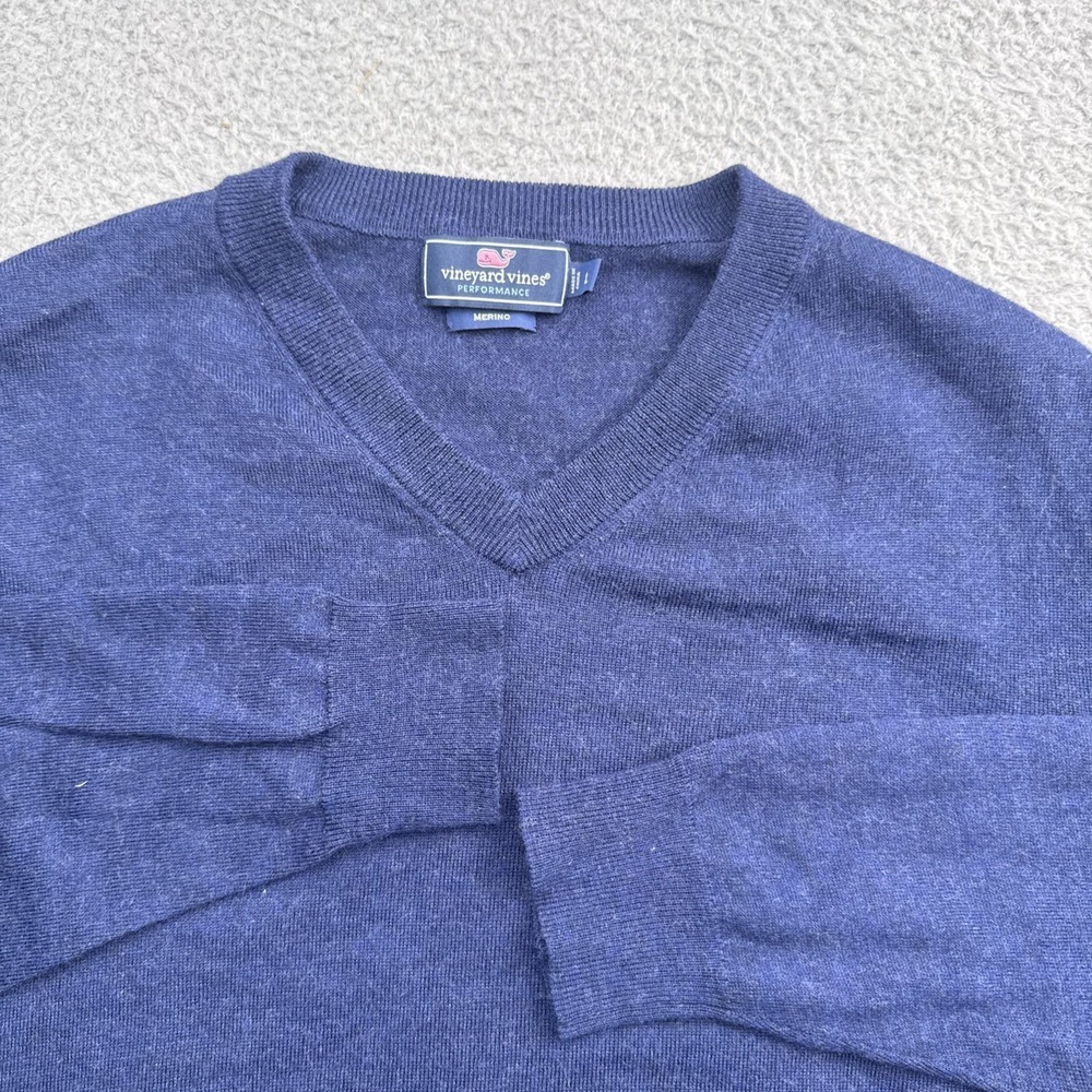 Vineyard Vines Performance Merino Sweater Mens Large Blue V-Neck Pullover